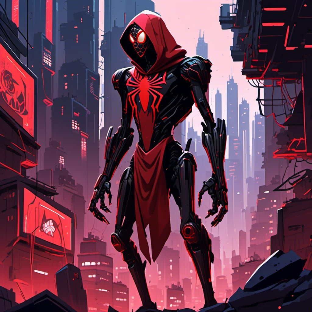 Spider-Man's Star Wars droid counterpart wearing a hooded cl...