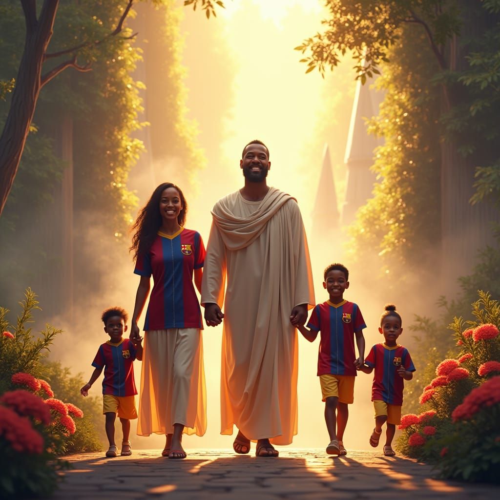 God Leads Family Through Dreamlike Realm: Concept Art