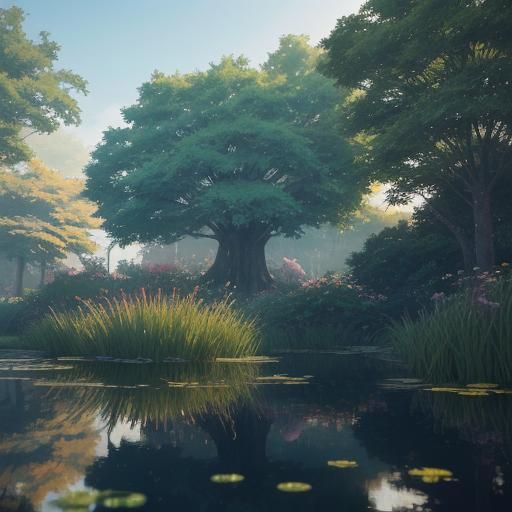 Vibrant 3D Anime Fish in Sunny Pond