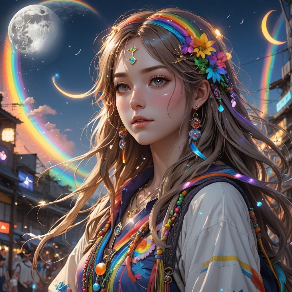 Rainbows and Moonbeams: 3D Anime Girl