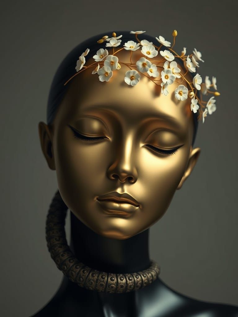 Elegant Sculpture-Like Figure in Luxurious Gold and Black