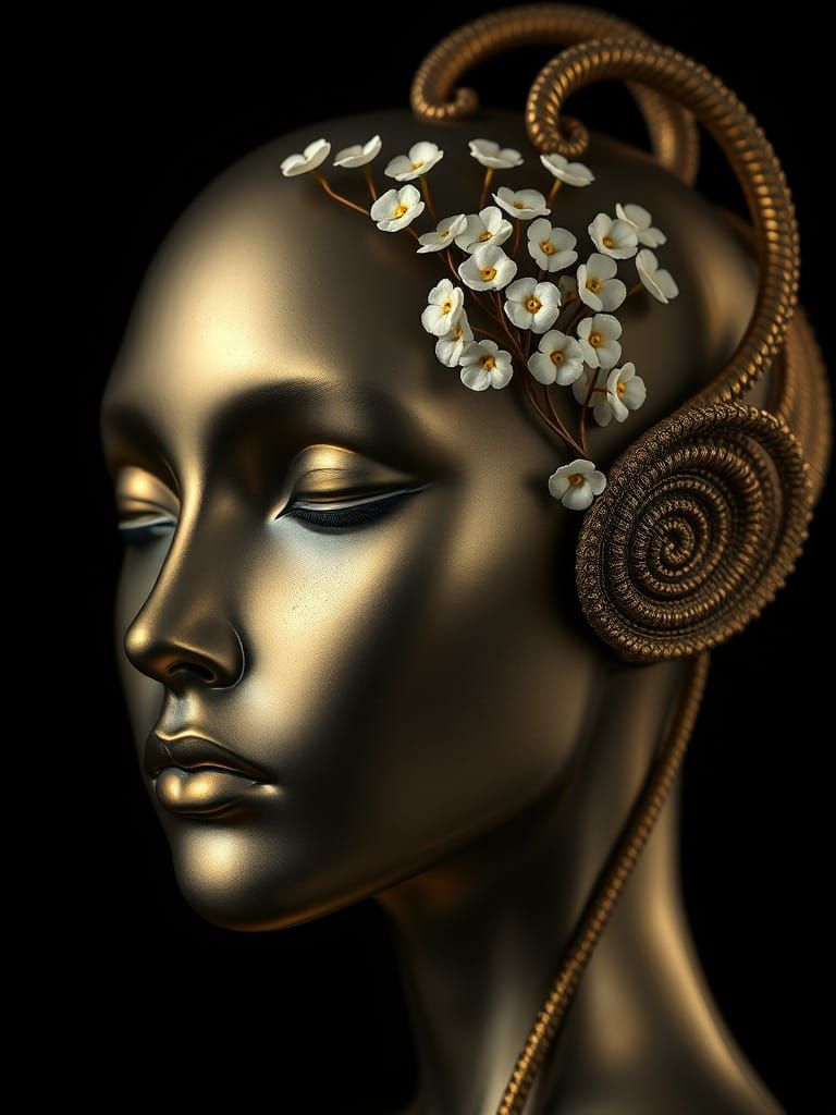 Ethereal Sculpture Figure in Muted Gold and Black