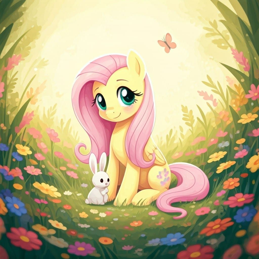 Whimsical Watercolor Pony in a Lush Meadow