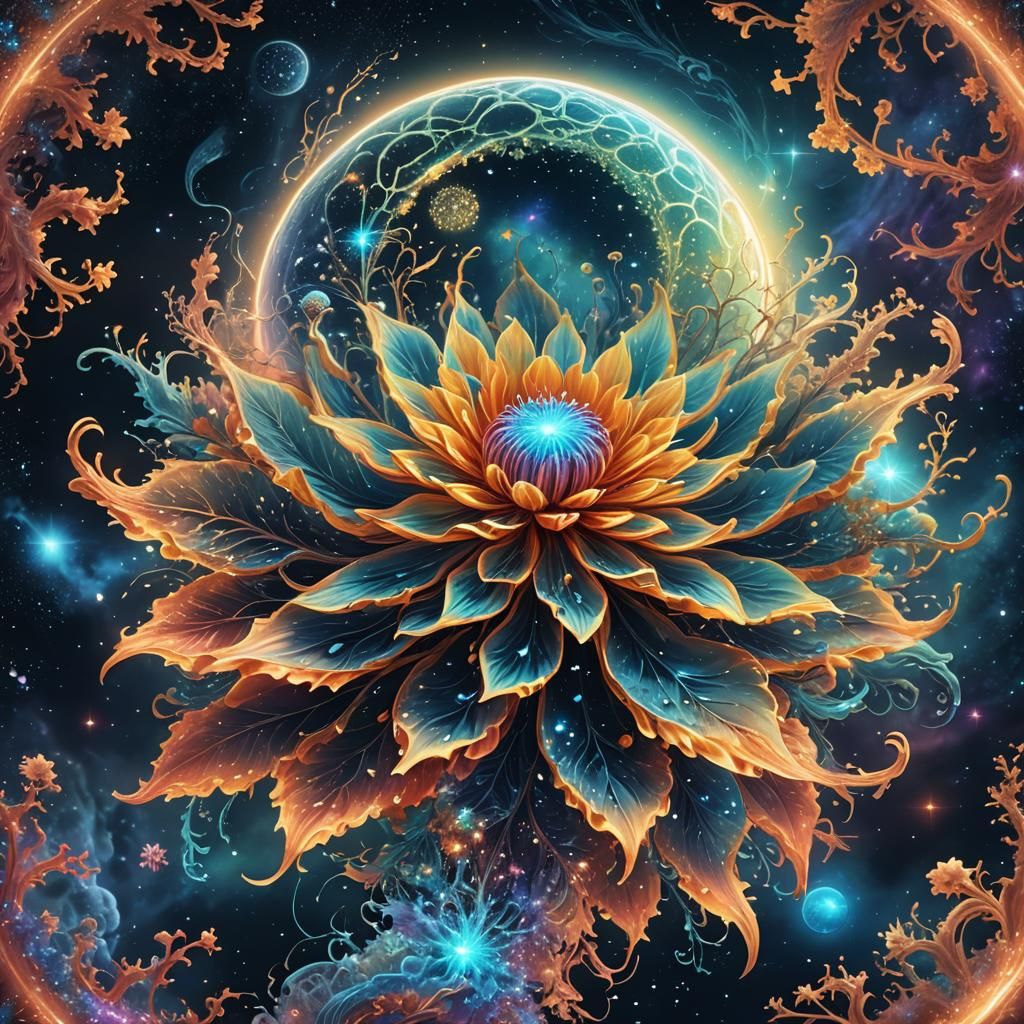 Bioluminescent Cosmic Moon Flower in Astral Dreamscape