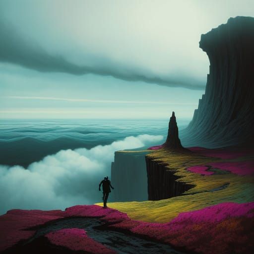 Surrealist Cliffside Vortex in Bold Pop Art Style