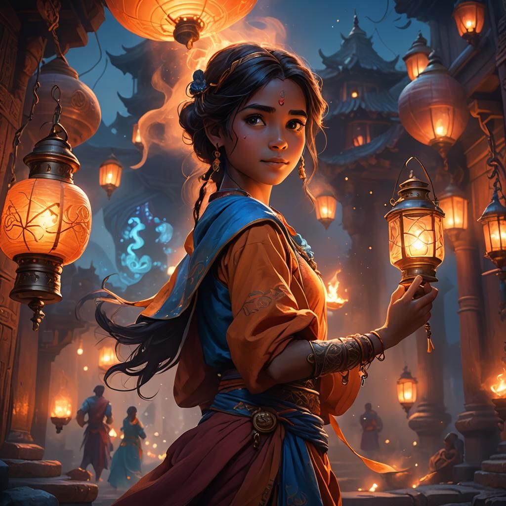Genie Emerges from Lantern in Fantasy Concept Art