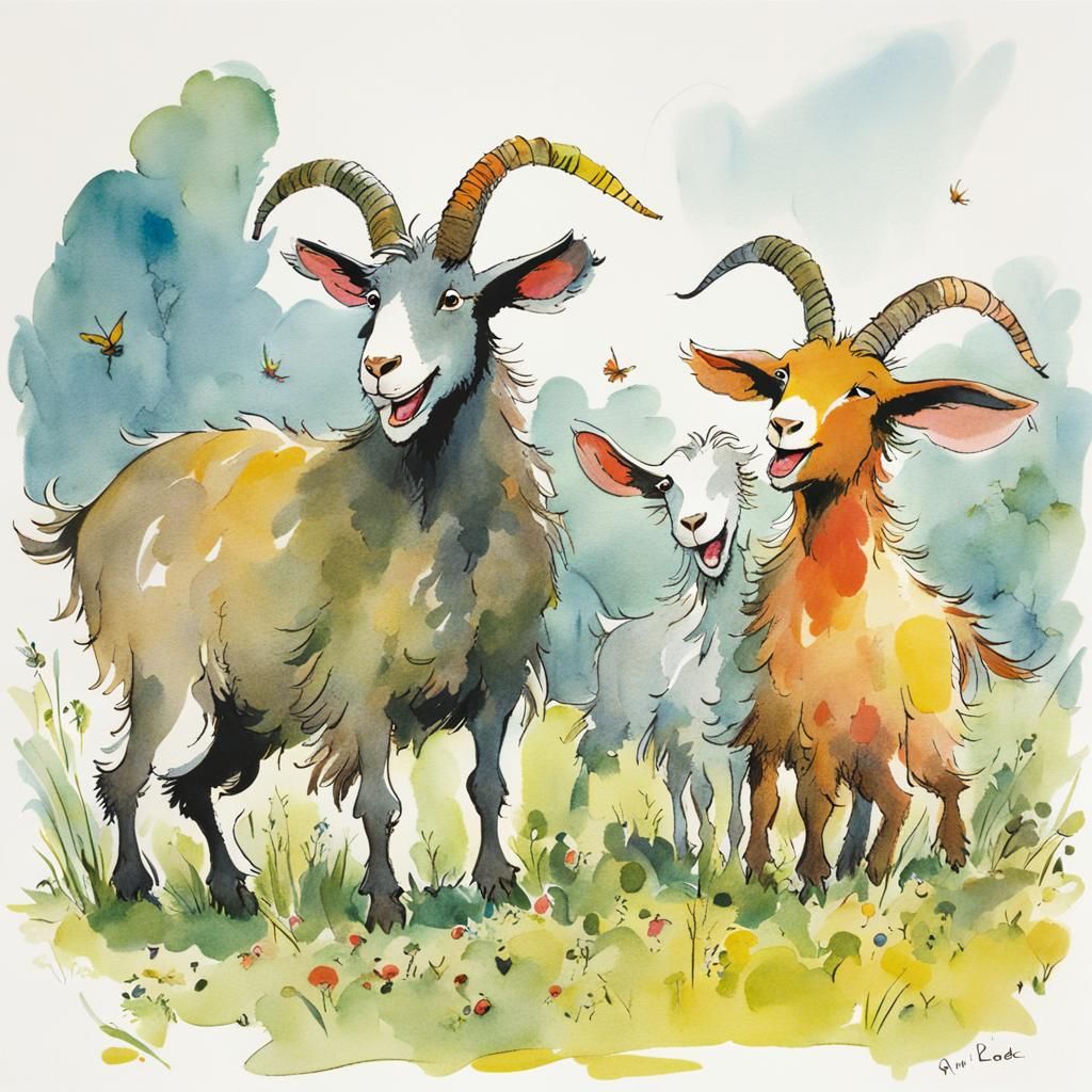 Greedy Goat Illustration in Quentin Blake Style