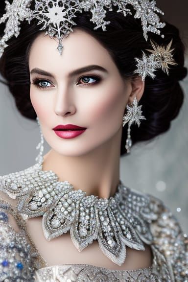 Snow Queen Portrait with Silver Filigree Jewelry