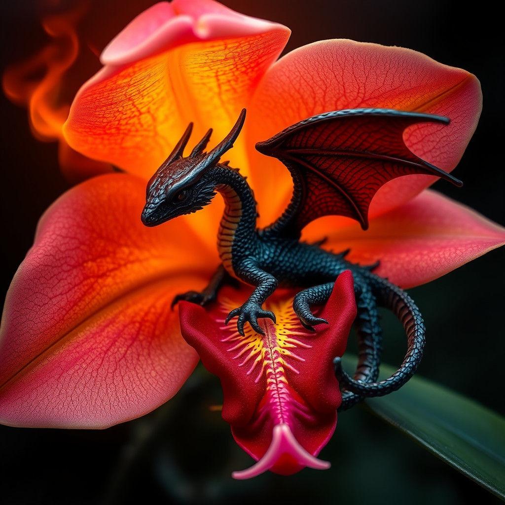 Mystical Black Orchid Dragons Emerge from Exotic Blooms