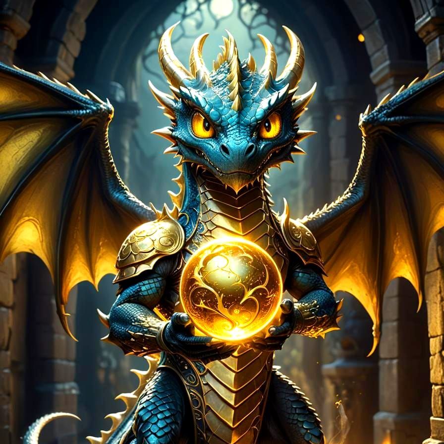 Gothic Dragon with Golden Orb of Power