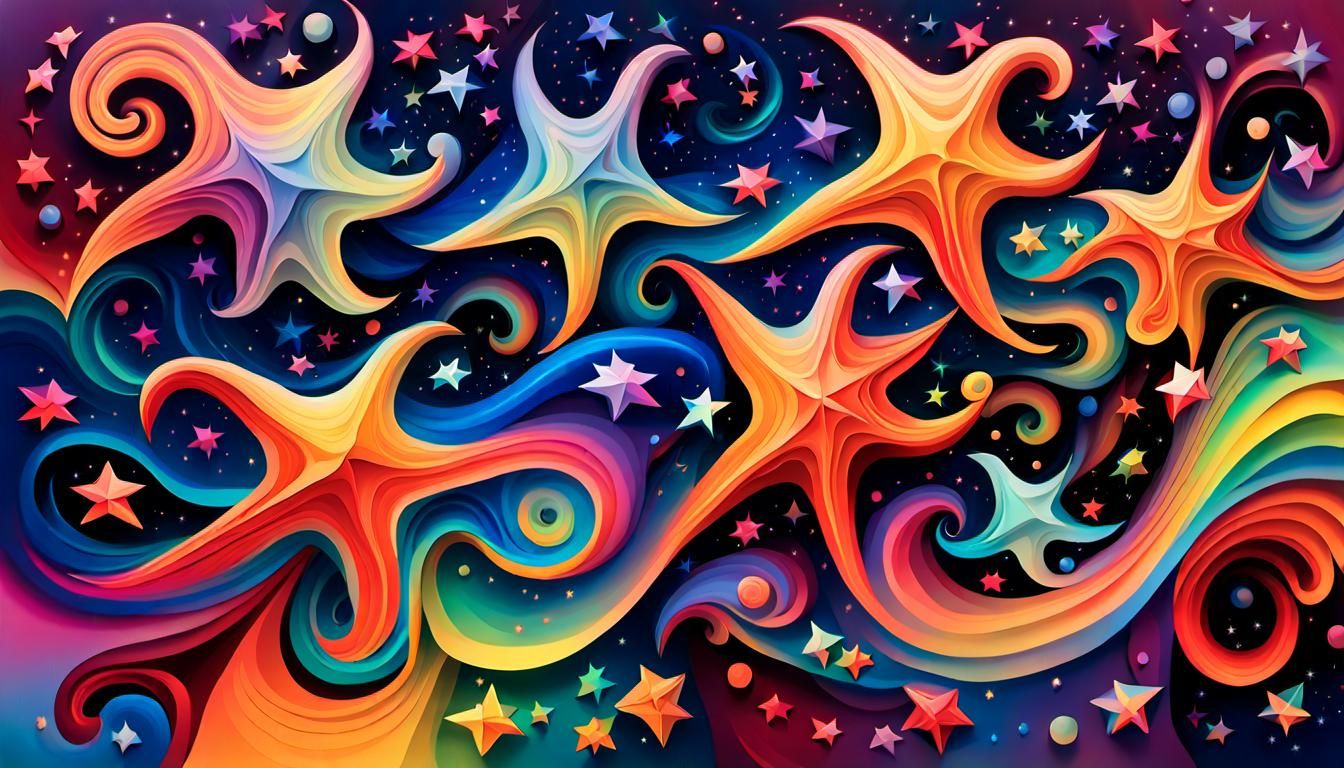 Iridescent Stars Dance in Abstract Impasto Painting