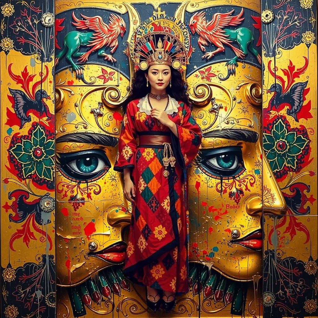 Vivid Maximalist Art with Gold, Silver, and Intense Colors