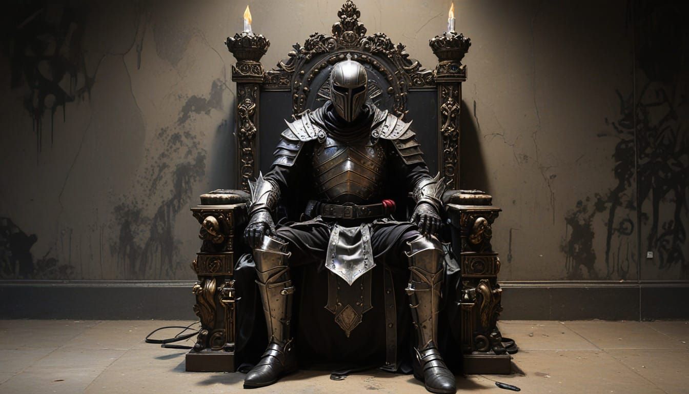 Stealthy Medieval King in Eerie Street Art Style