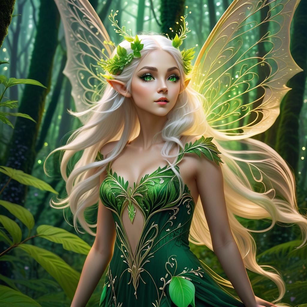 Eerie Forest Elf in Lush Flora: Ink Splash Art