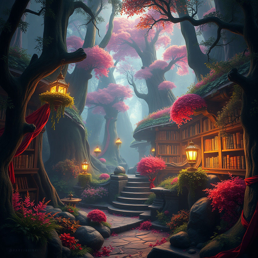 Library in Fairy Forest: Detailed Matte Painting