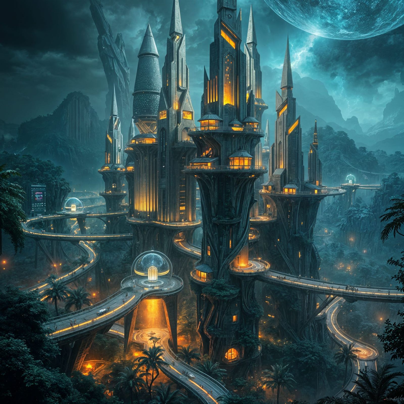 Solarpunk Metropolis Rises from Ancient Forest Depths