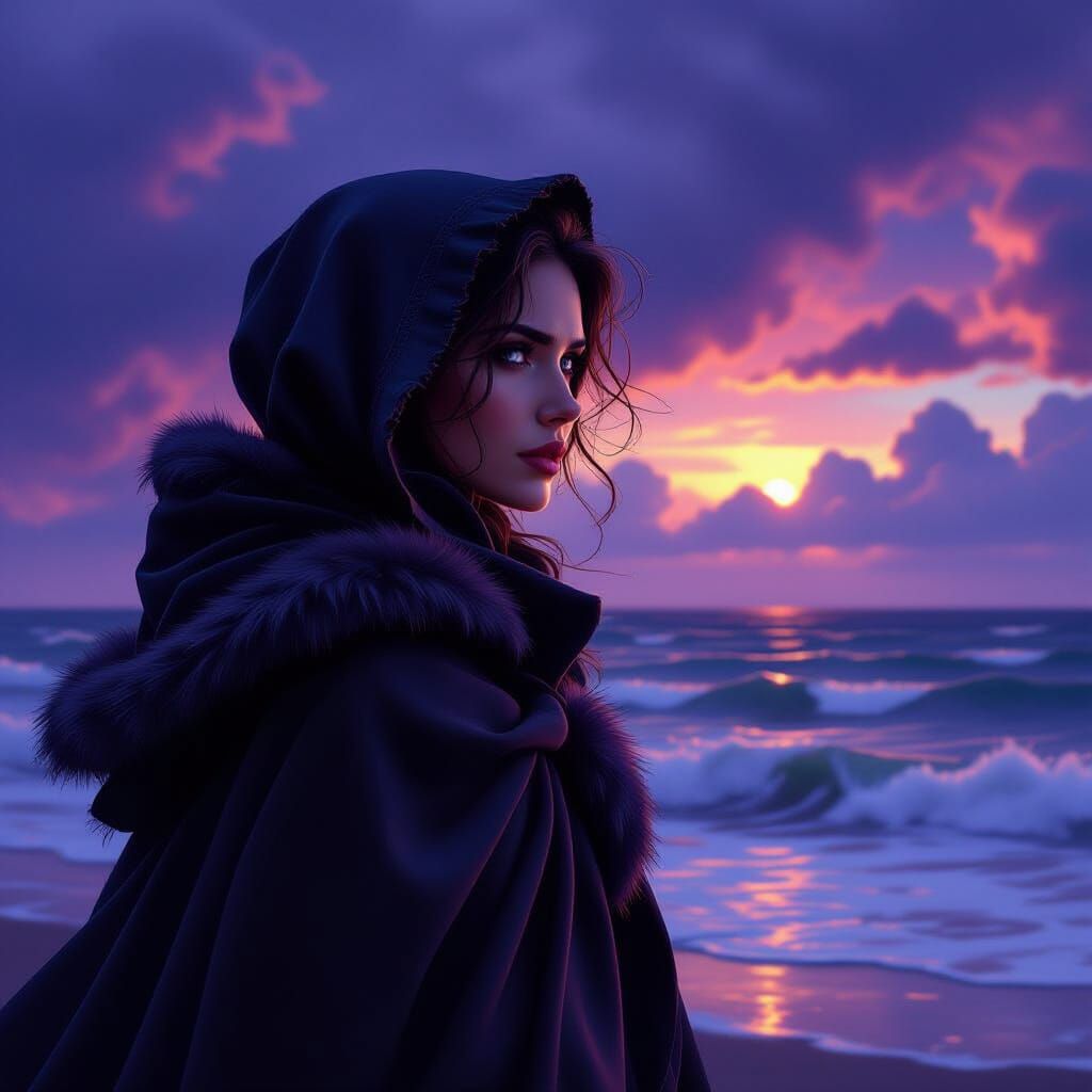 Resilient Woman in Stormy Landscape, Digital Painting