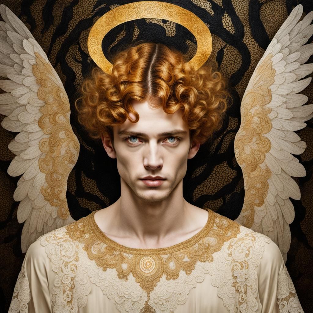 Male Angel Portrait in Style of Klimt and Schiele