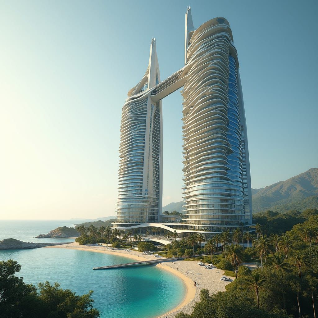 Futuristic Twin Towers on African Coastline