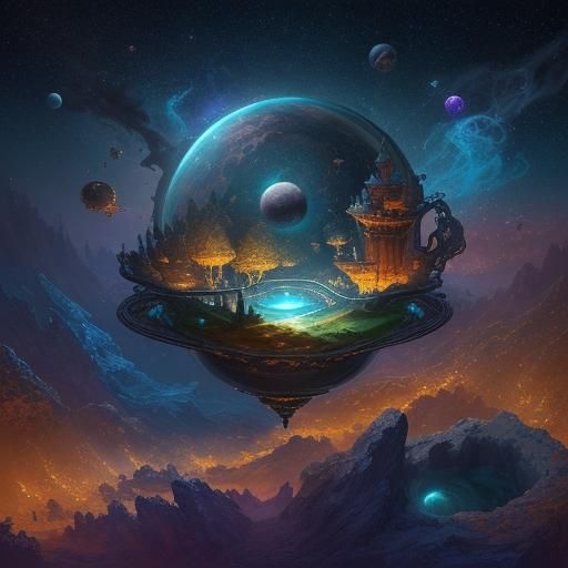 Miniature Universe Inside Teacup: Digital Fantasy Art