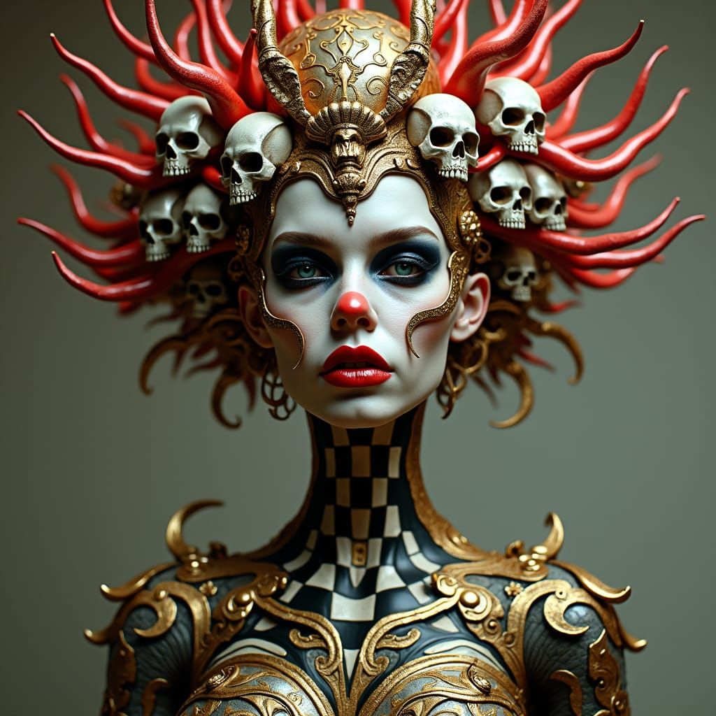 Gothic Clown Woman Portrait in Art Nouveau Style