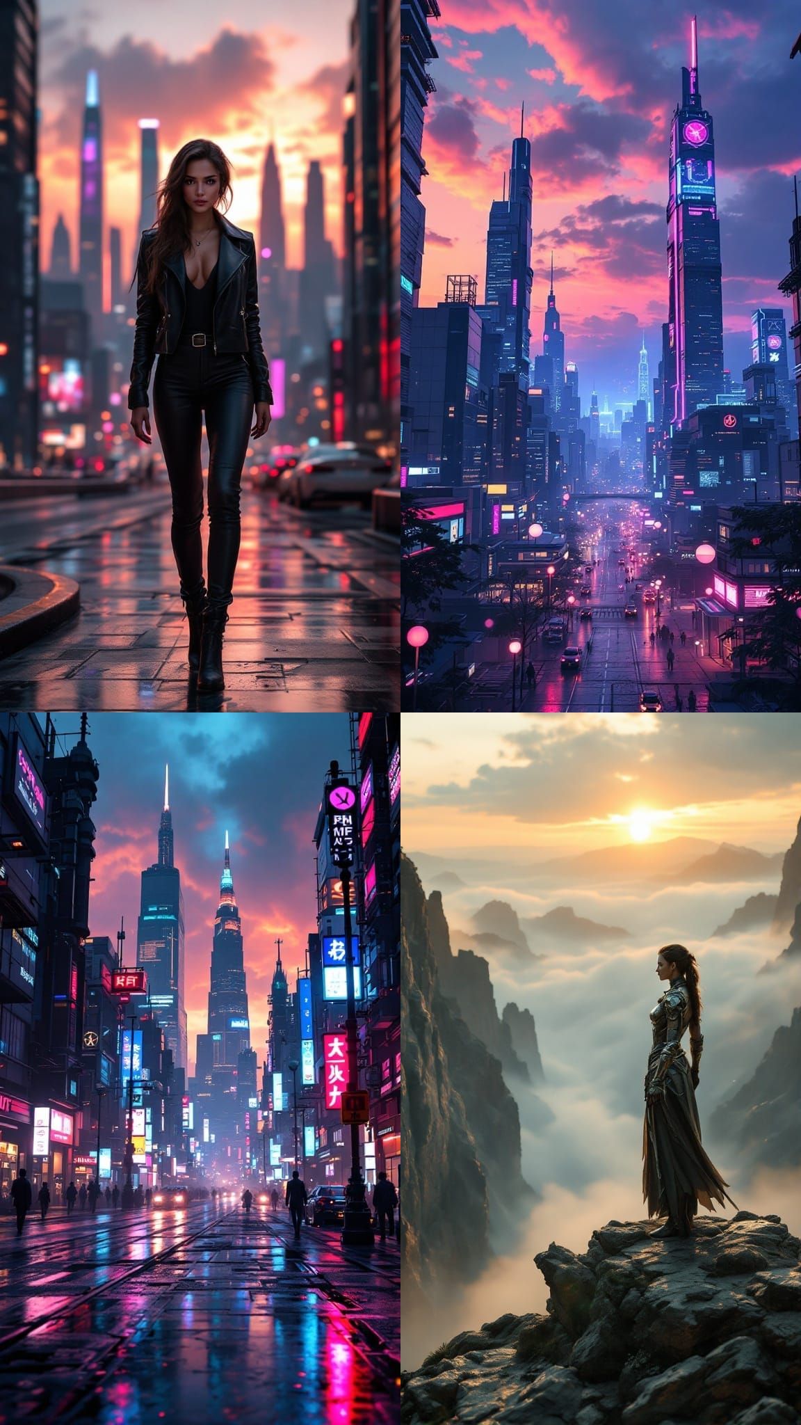 Cyberpunk Cityscape at Dusk with Deep Shadows