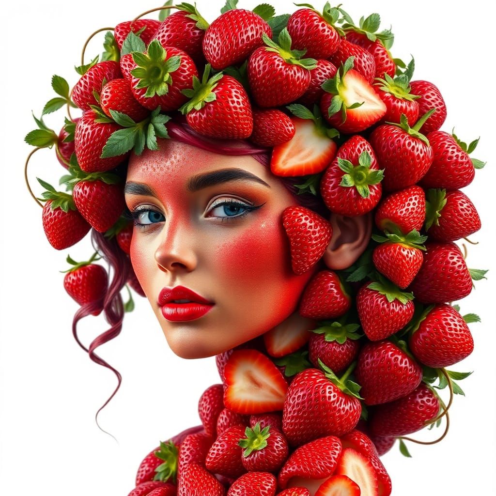 Strawberry Woman: A Hyperrealistic Digital Masterpiece