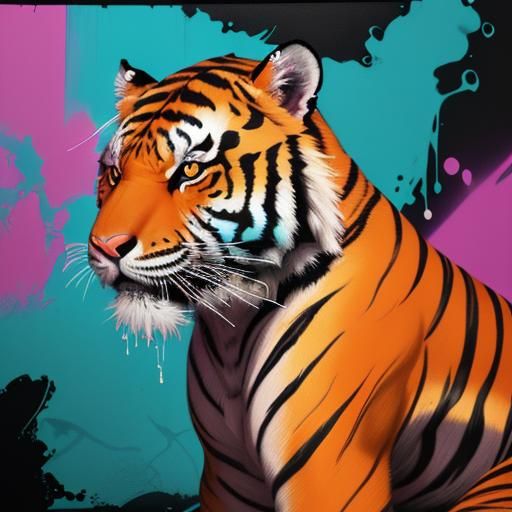 Colorful Tiger in Water: Graffiti Art Style