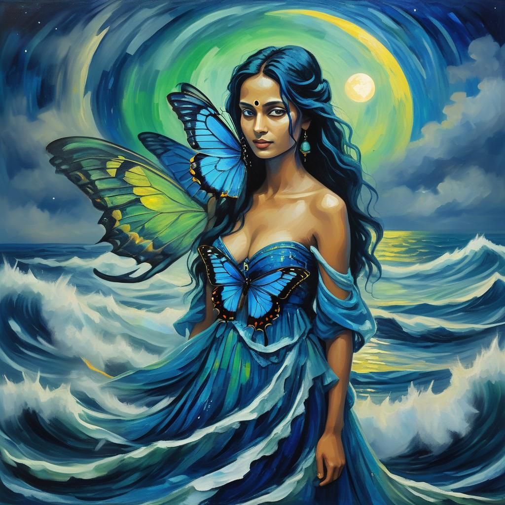 Moon Queen's Voyage: Neo-Impressionist Dreamscape