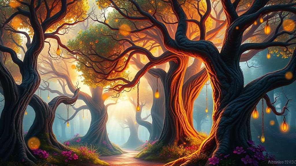 Magical Grove Digital Painting with Wish Trees
