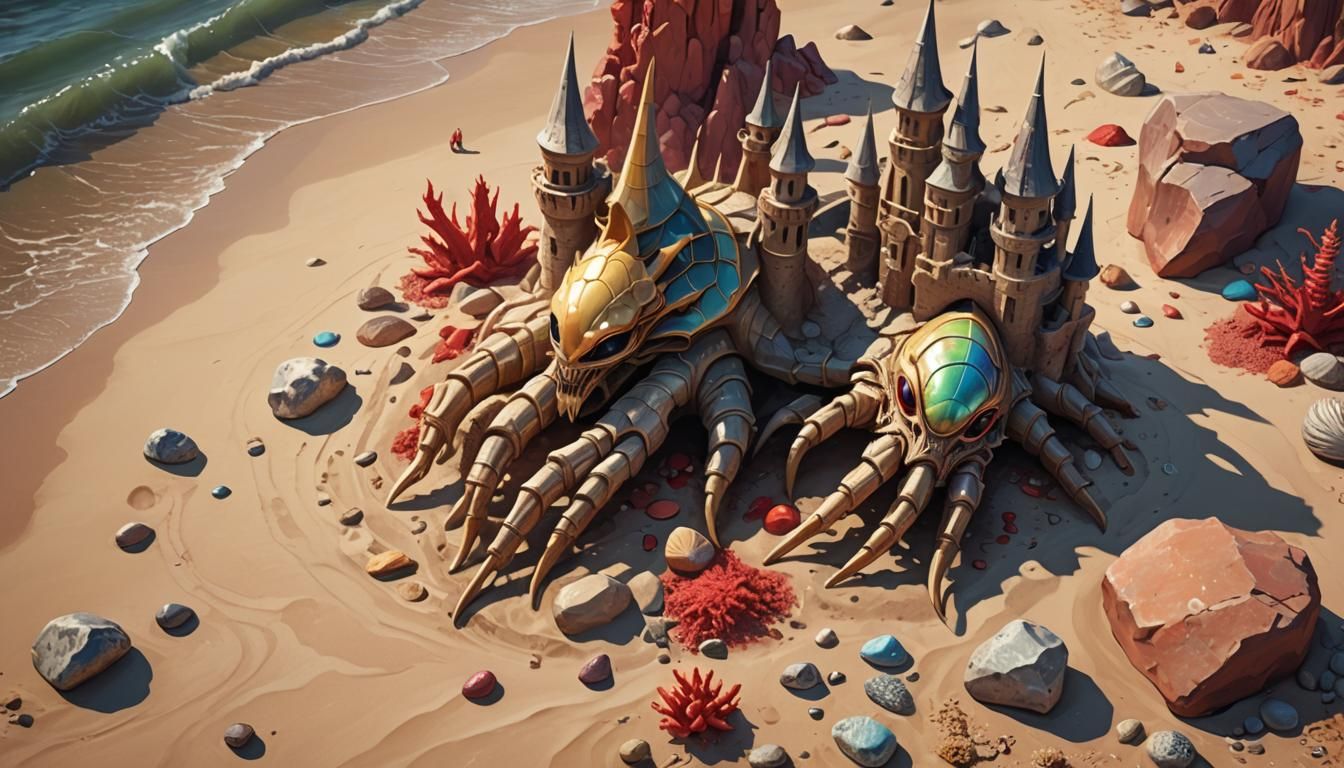 Alien Builds Sandcastle by Red Ocean: Low Poly 3D Art