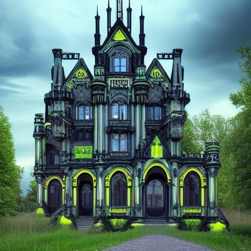 Gothic Castle with Art Nouveau Windows in 8K