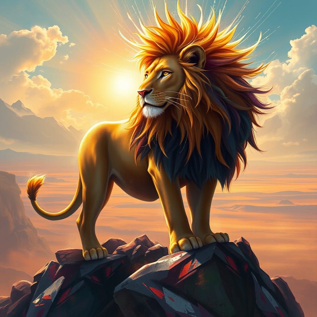 Lion with Light Mane on Savannah in Artstation Style