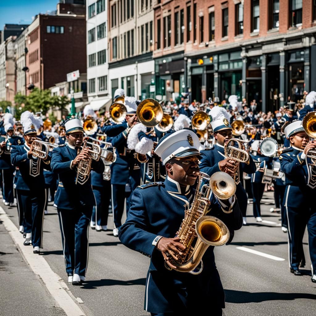 Marching Band Parade on City Street