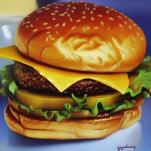 Golden Burger in Oil Painting Style