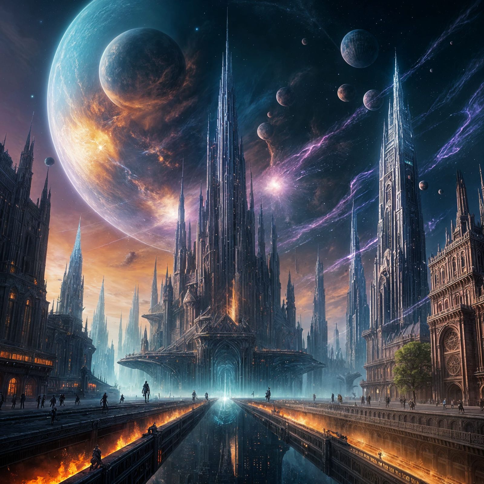 Crystalline City Floating in Swirling Nebula