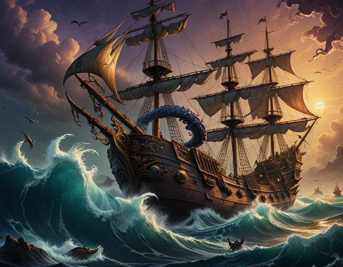 Kraken Emerges from the Depths in Cinematic Golden Hour Ligh...