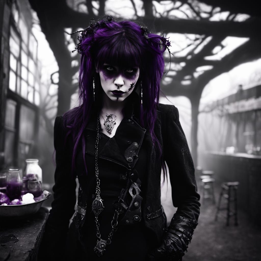 Goth Fashion Model in Coffee Shop: Dark Photography