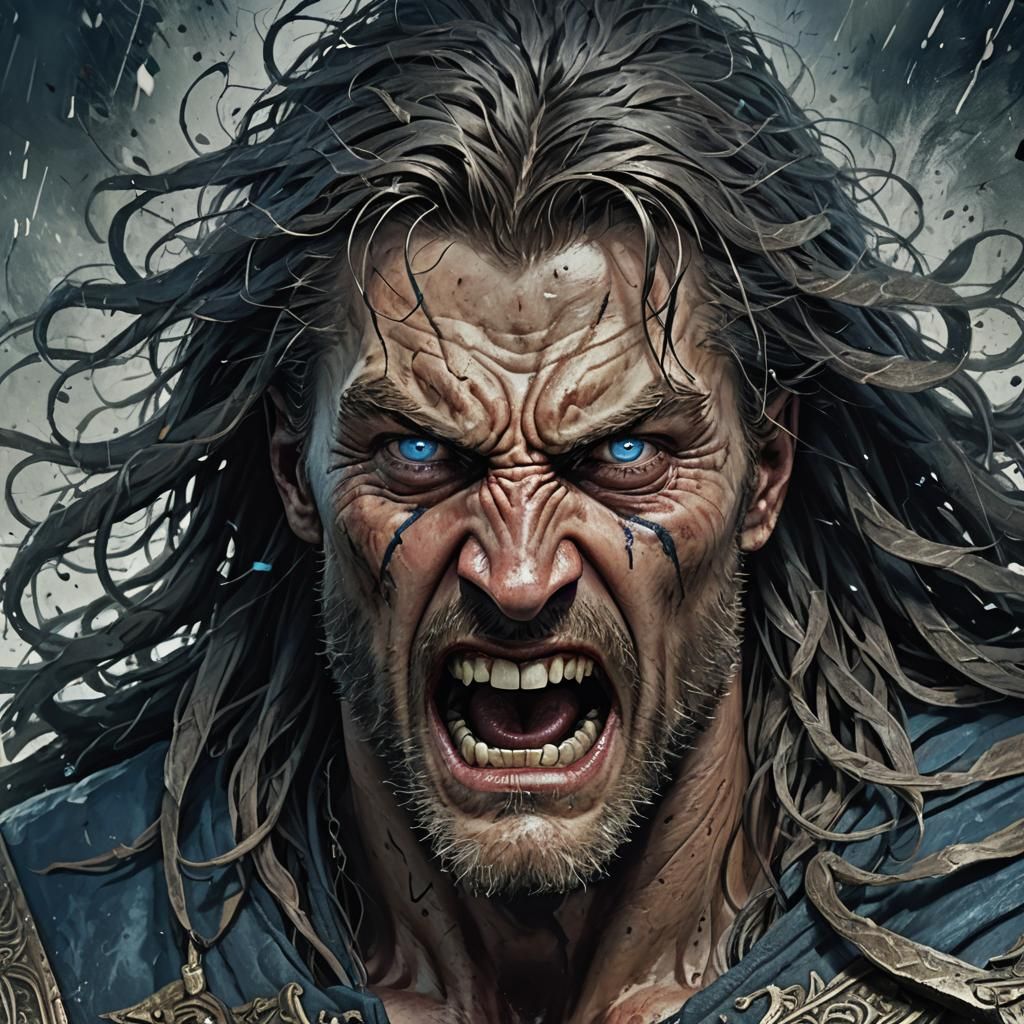 Fearsome Norse Warrior in Battle: Detailed Matte Painting