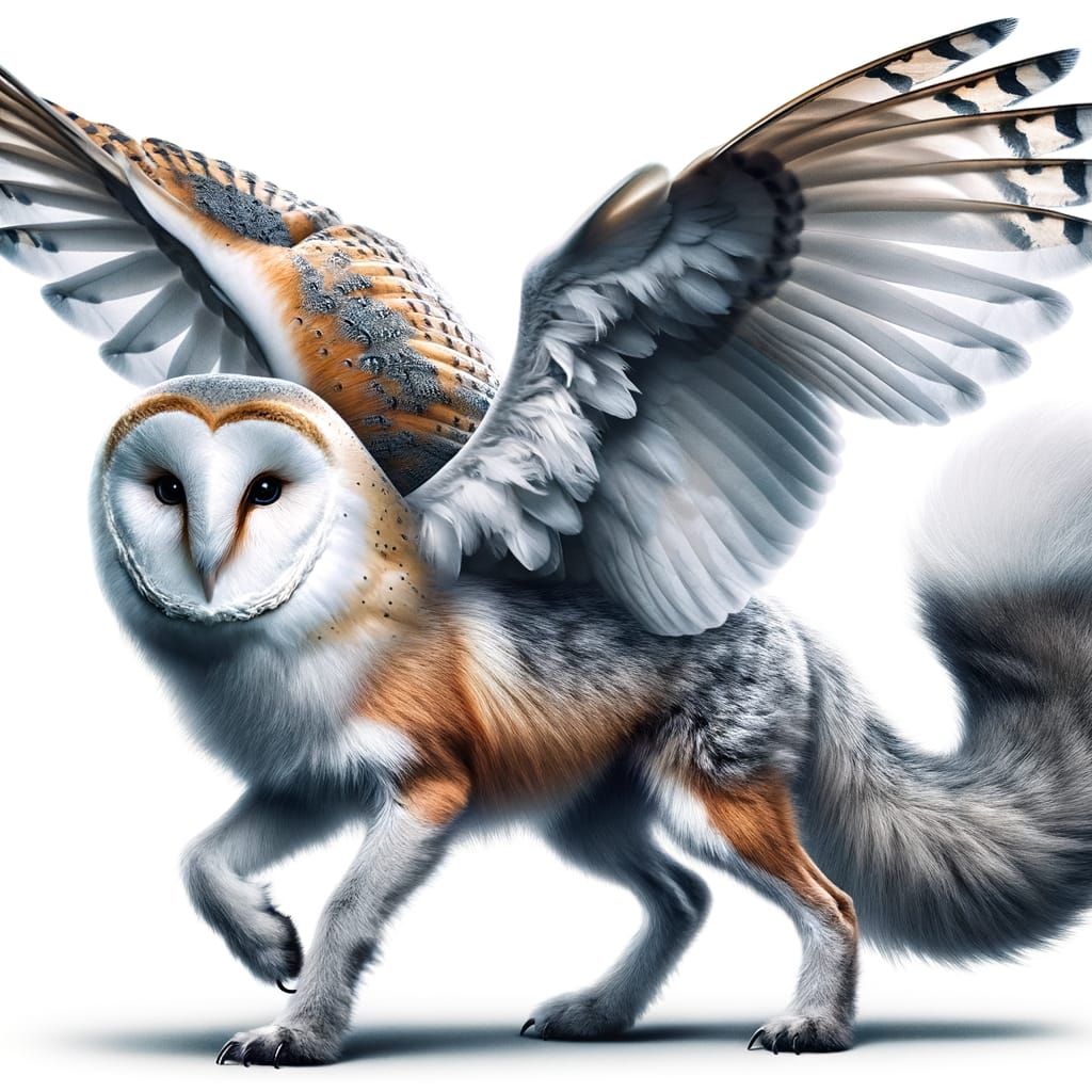Majestic Owl Fox Hybrid with Wings and Wisdom