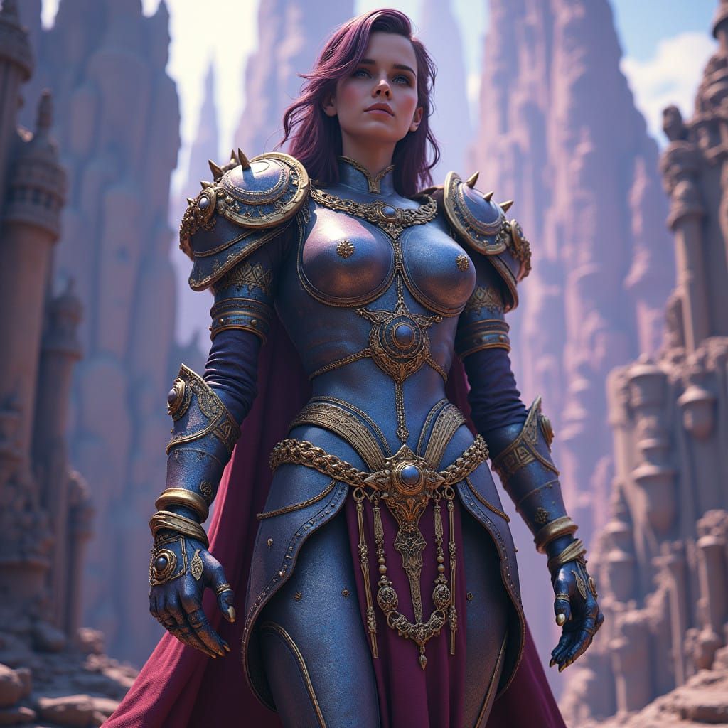 Giant Metallic Emma Watson Amidst a Fantasy Metropolis