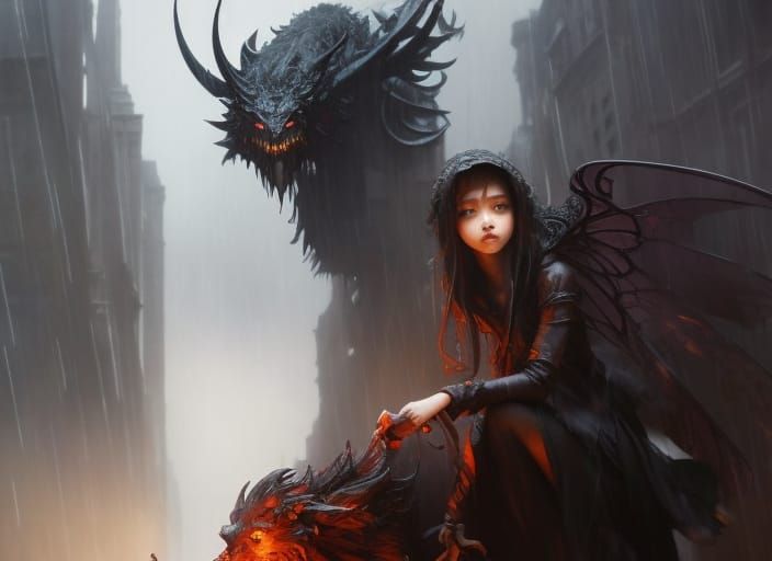 Demonic Creature in Rain: A Dark Fairy Tale