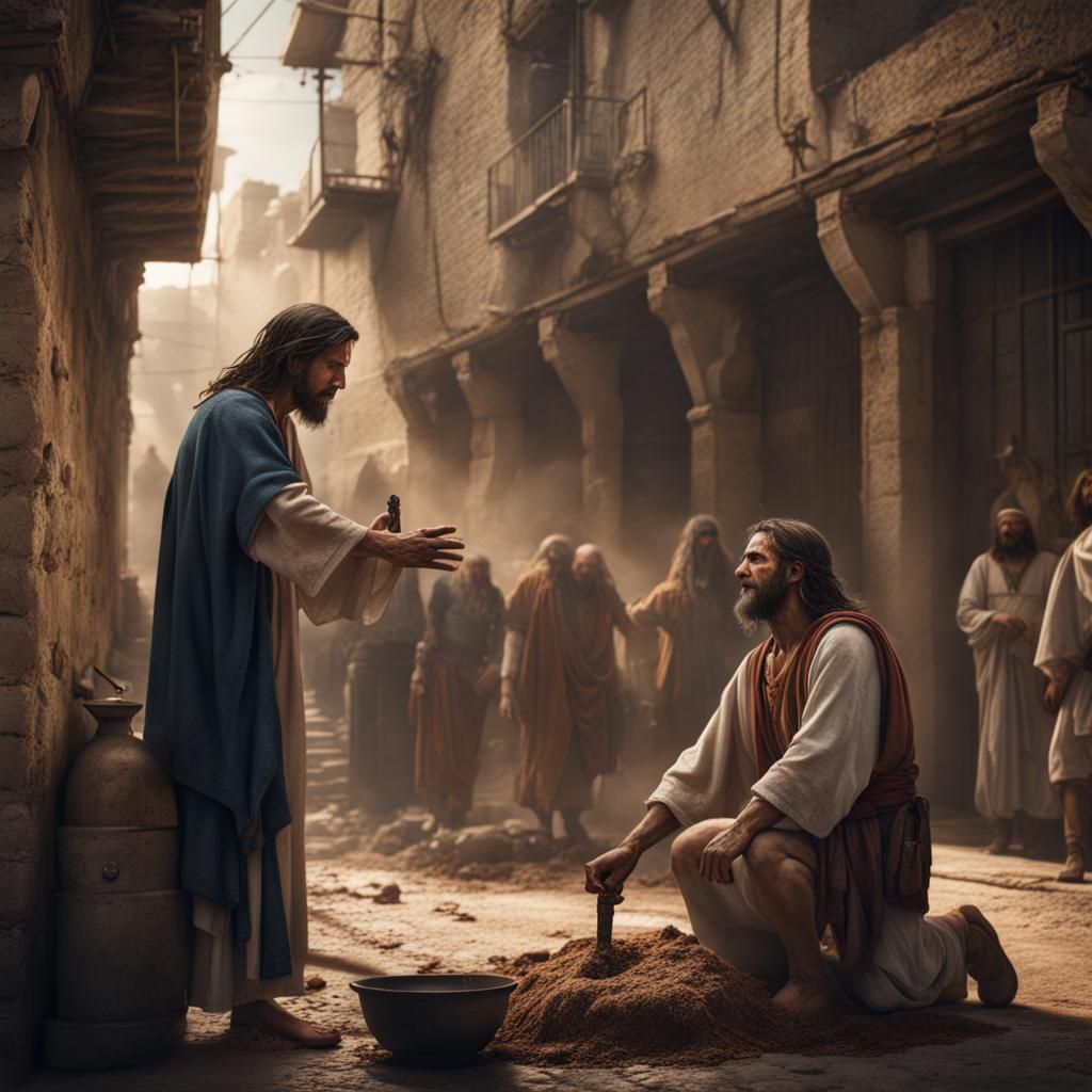 Jesus Heals Blind Man in Ancient Jerusalem