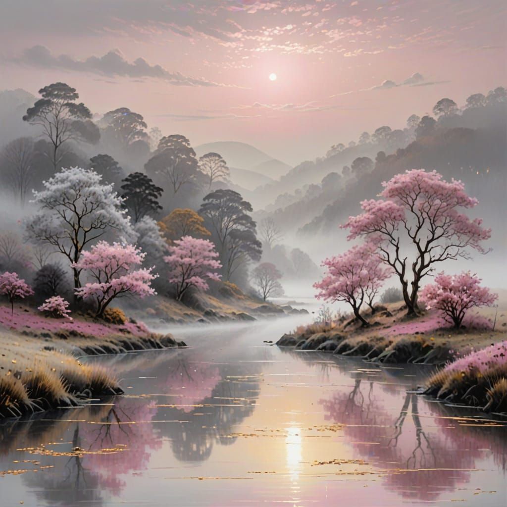 Ethereal Misty Landscape in Pastel Hues