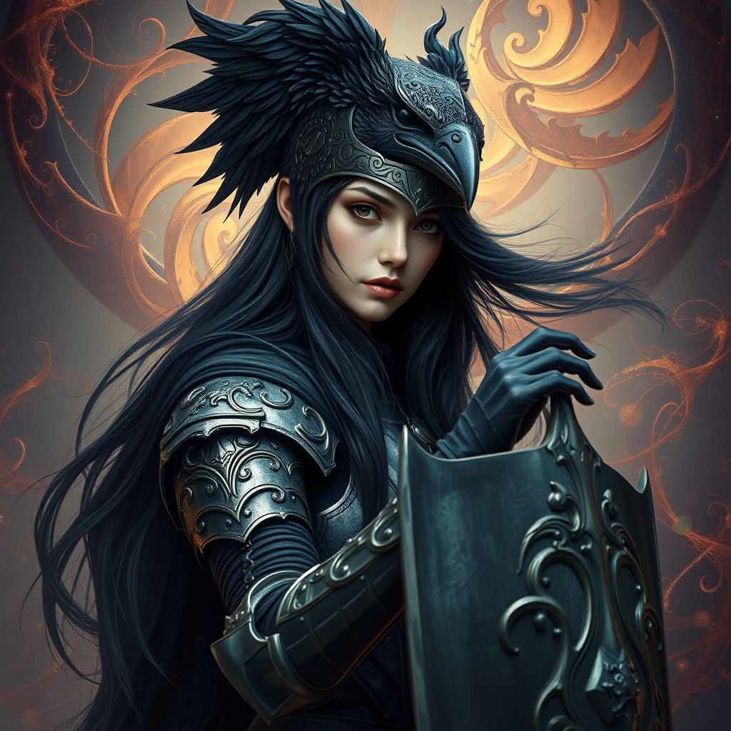 Heroic Raven Knight in Dreamlike Setting