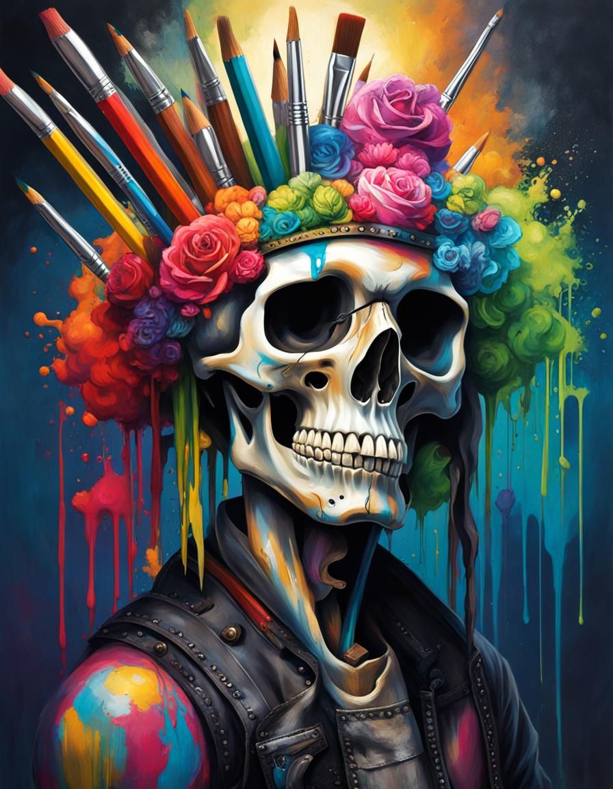 Skull Pencil Holder in Graffiti Street Art Style