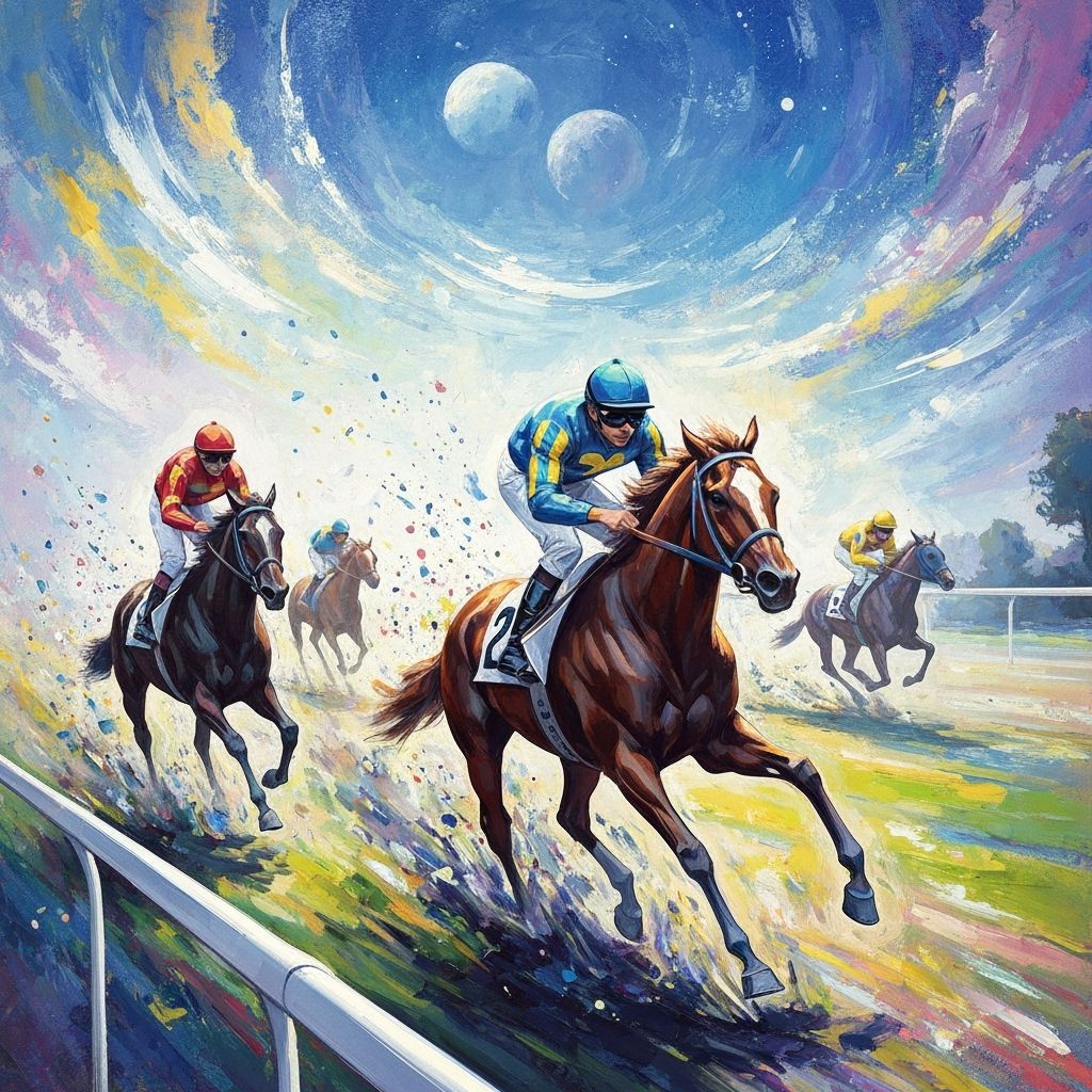 Thrilling Horse Race in Celestial Landscape as Impressionist...