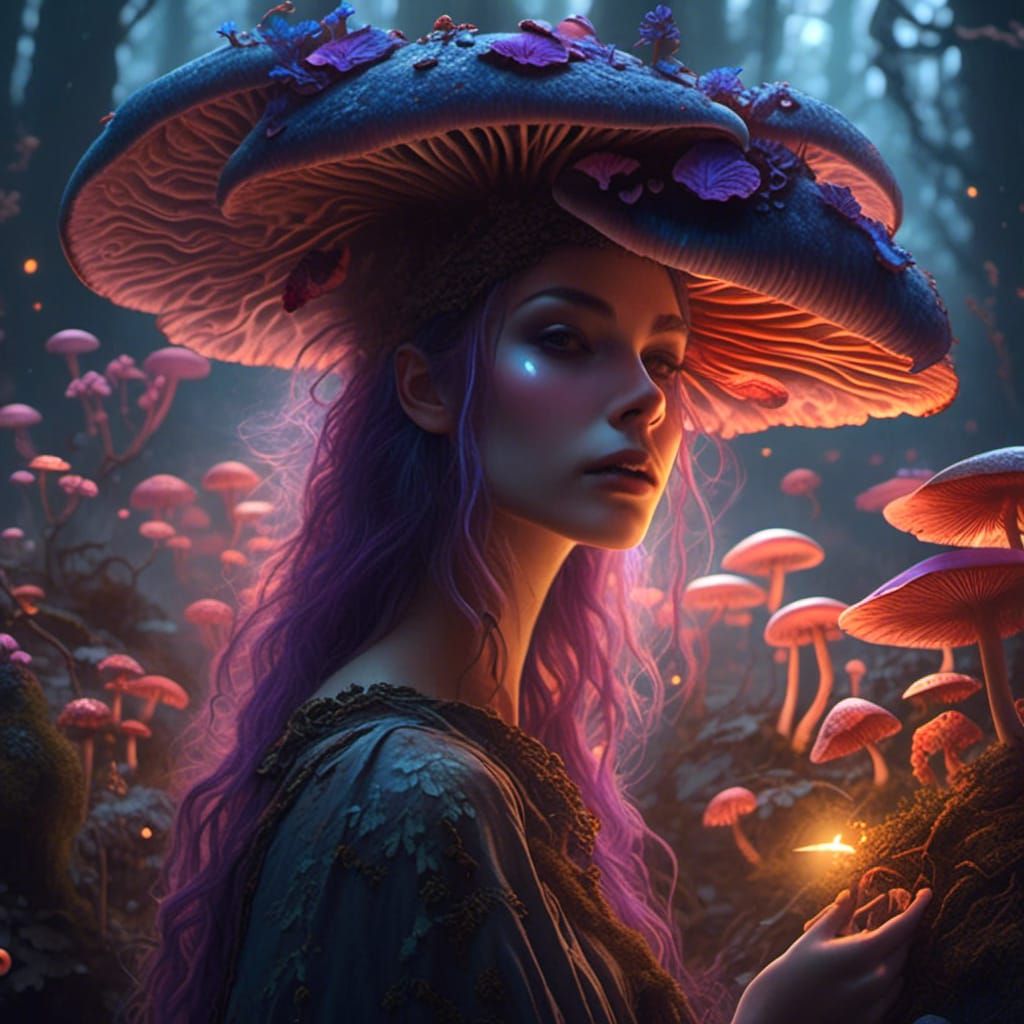 a whimsical portrait of a fungi girl in a fungi world hyper detailed <lora:Cordyceps Chaos:1.0>