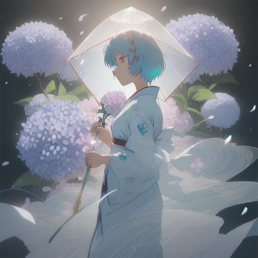 Rei Ayanami in Miko Outfit, Anime Style