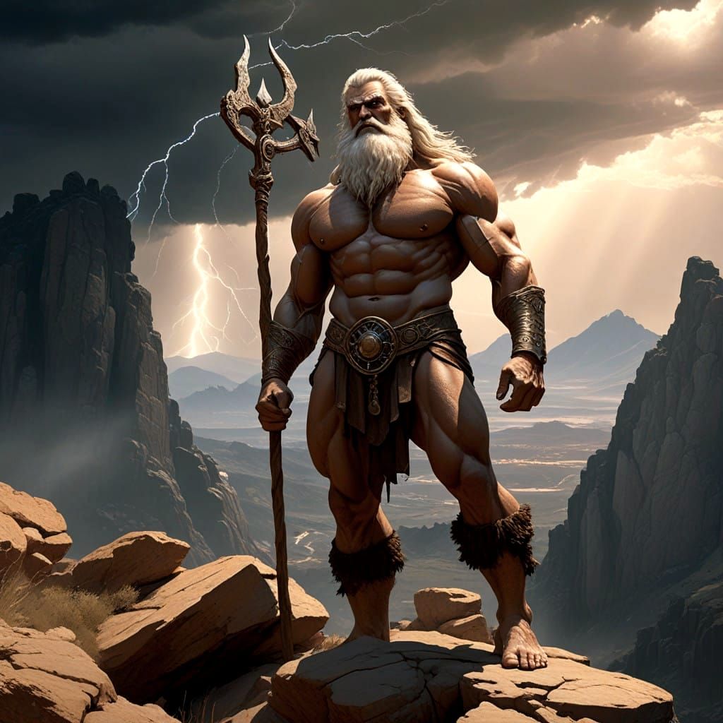 Majestic One-Eyed Giant in Ancient Greek-Inspired Landscape